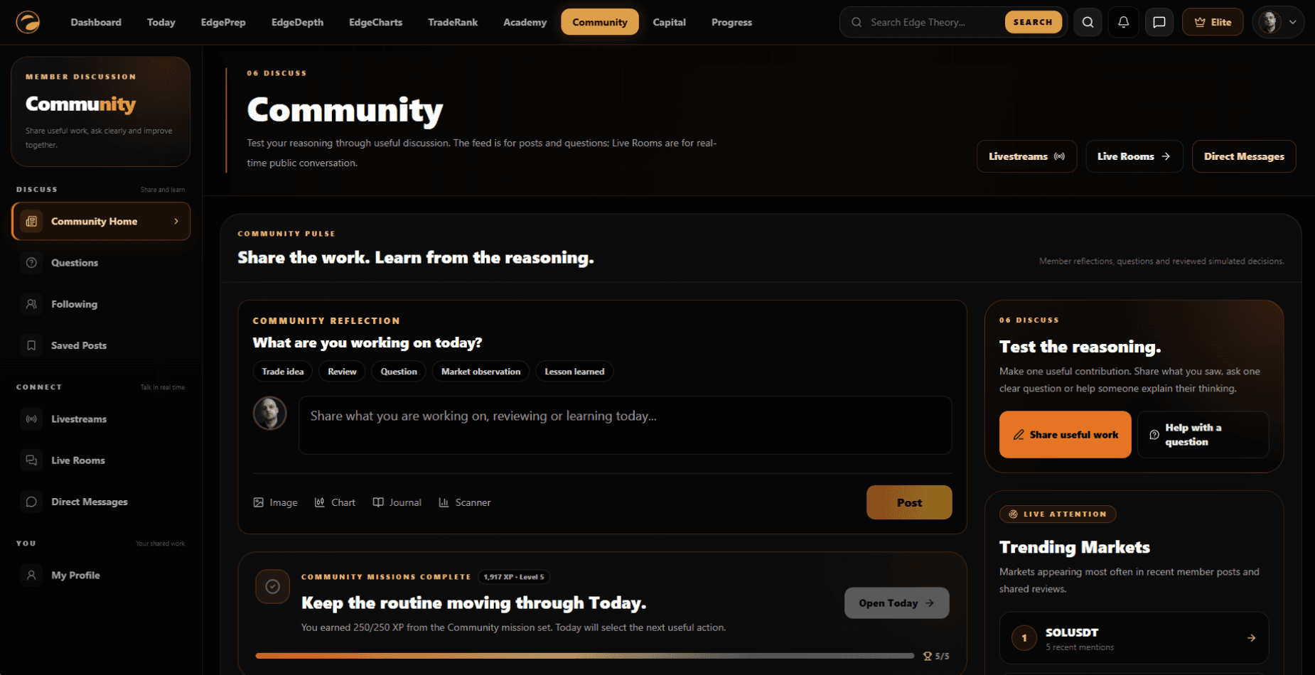 Current Edge Theory Community interface with organised member discussions