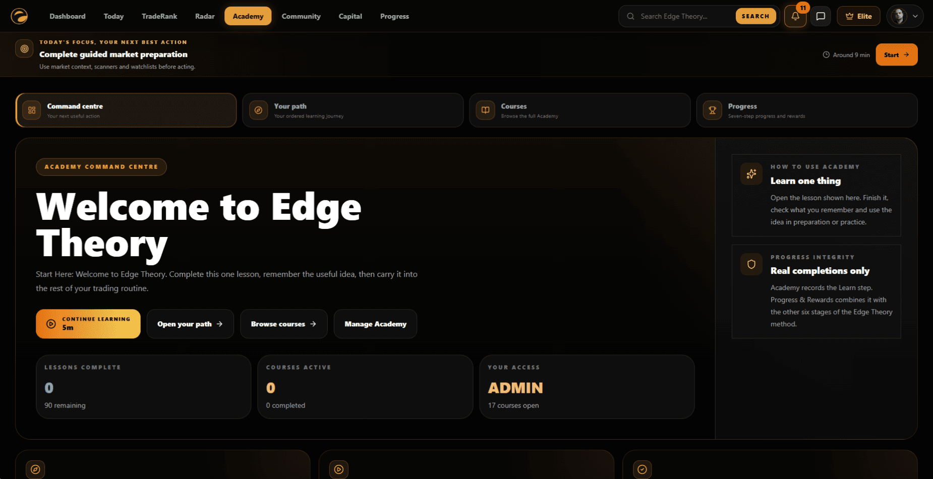 Edge Theory Academy dashboard preview