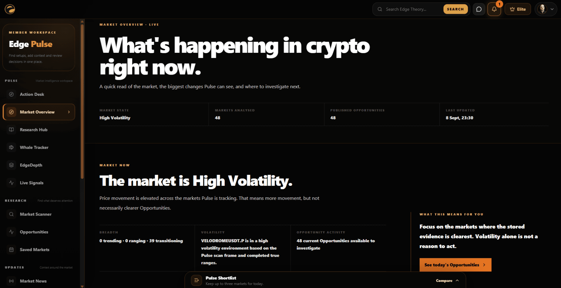 Pulse member workspace showing a structured market study
